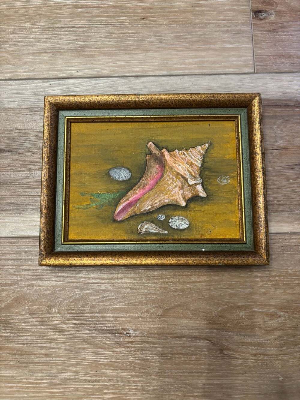 Vintage Original Framed Seashell Still Life Oil Painting Stix Baer & Fuller